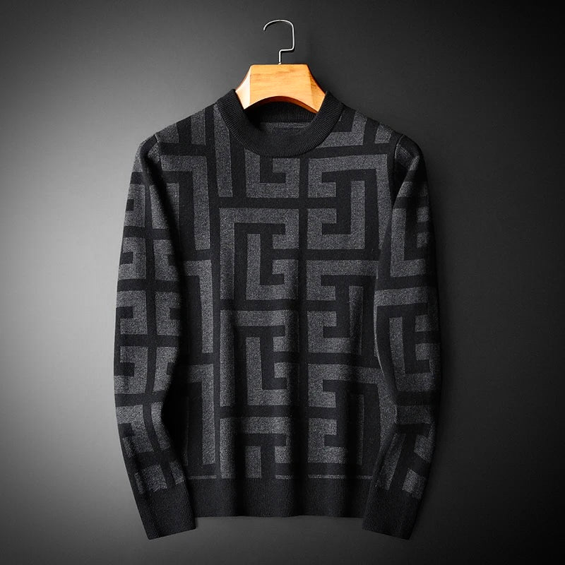 Crew Neck Sweater for Men - Geometric Print - Image 4