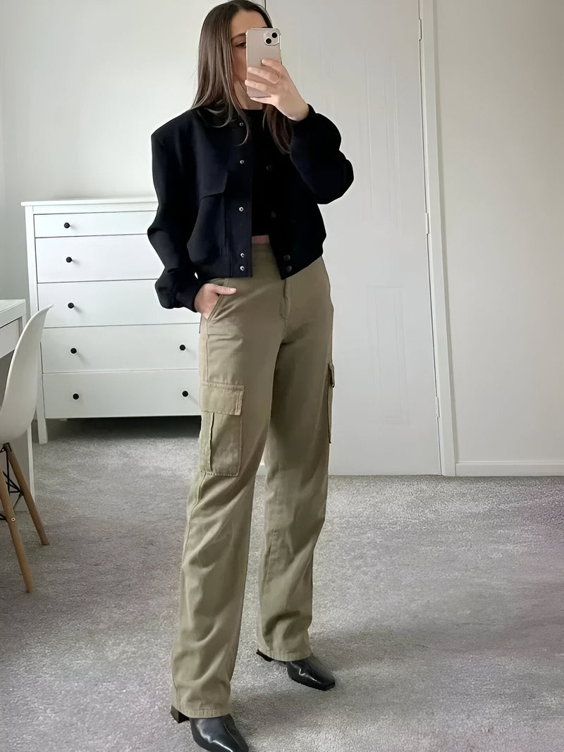 Bomber Cropped Jacket for Women - Padded Shoulder - Image 4