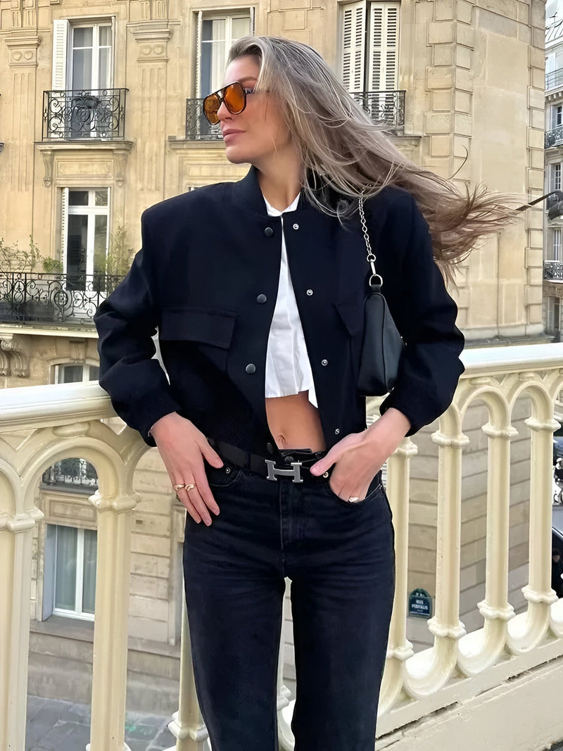 Bomber Cropped Jacket for Women - Padded Shoulder - Image 3