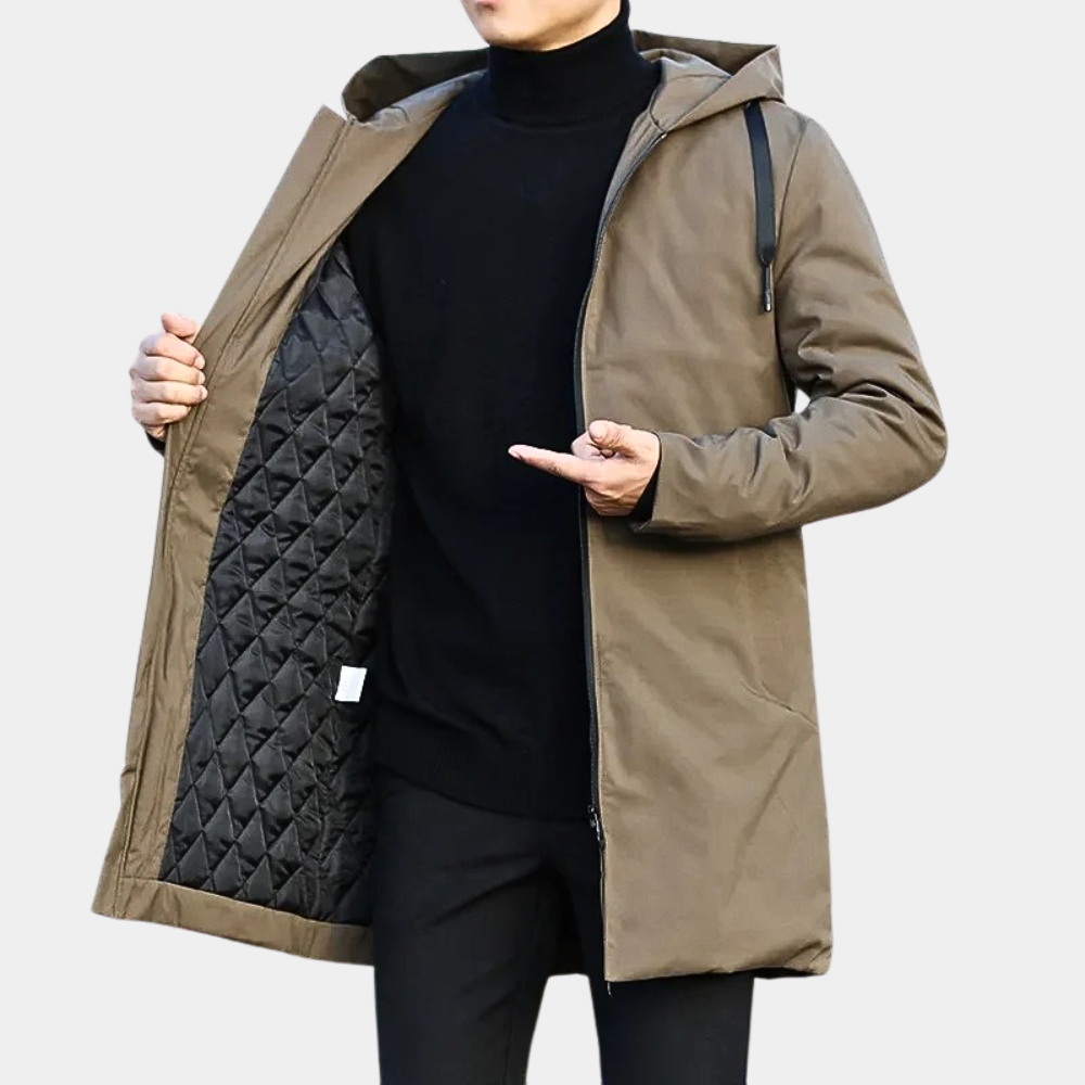 Hooded Mid-Length Coat for Men - Zip-Up - Image 6