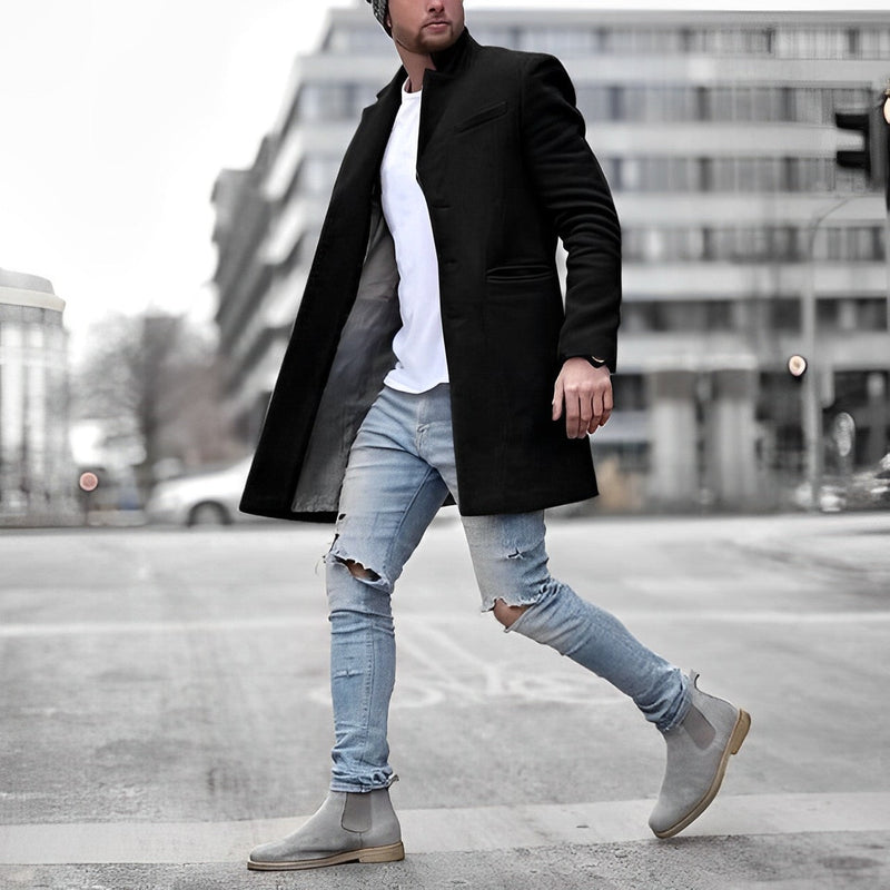 Single Breasted Mandarin Collar Overcoat for Men - Slim Fit - Image 2