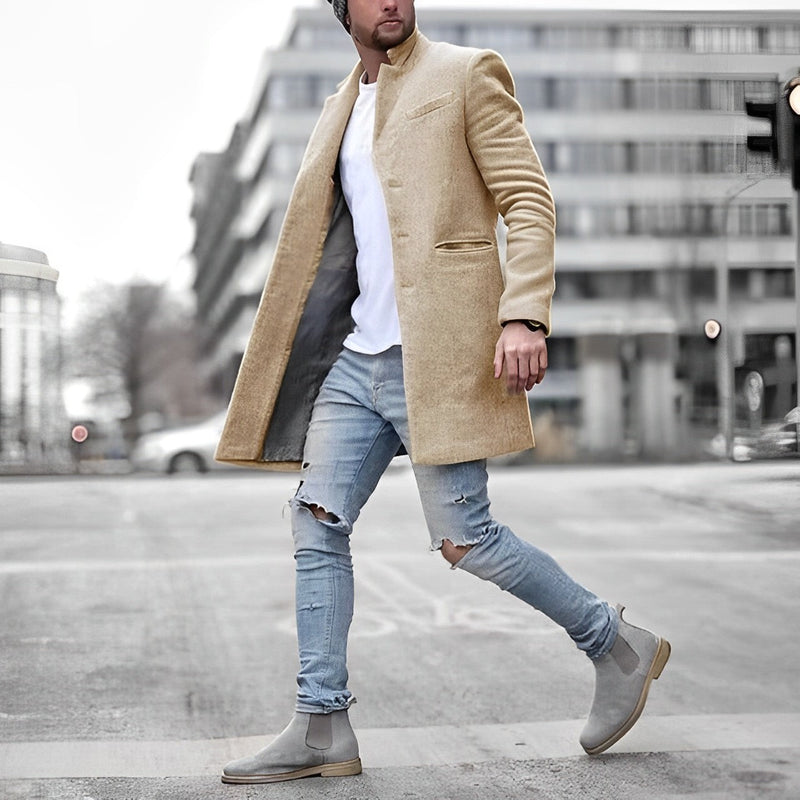 Single Breasted Mandarin Collar Overcoat for Men - Slim Fit - Image 3