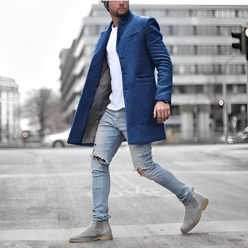 Single Breasted Mandarin Collar Overcoat for Men - Slim Fit - Image 4