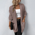 Knit Open Front Cardigan for Women - Patch Pockets - Image 4