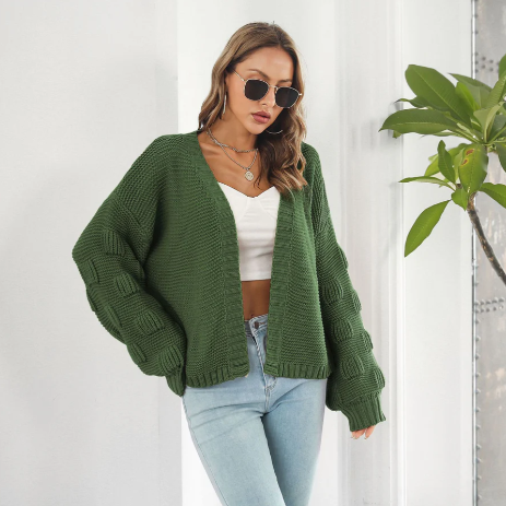 Open Front Cardigan for Women - Balloon Sleeve - Image 3