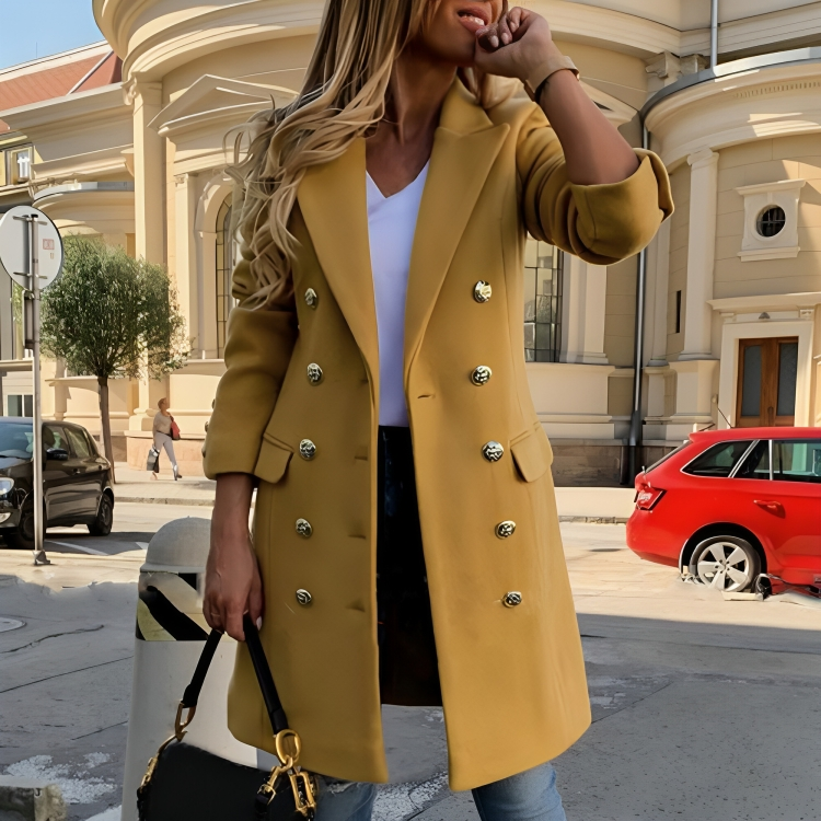 Double-Breasted Long Coat for Women - Button Front - Image 2