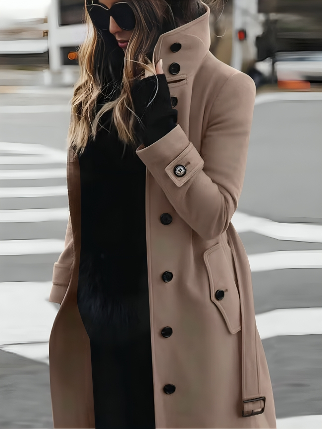 Belted Long Coat for Women - Button Front - Image 2