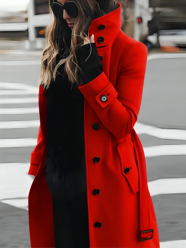 Belted Long Coat for Women - Button Front - Image 3