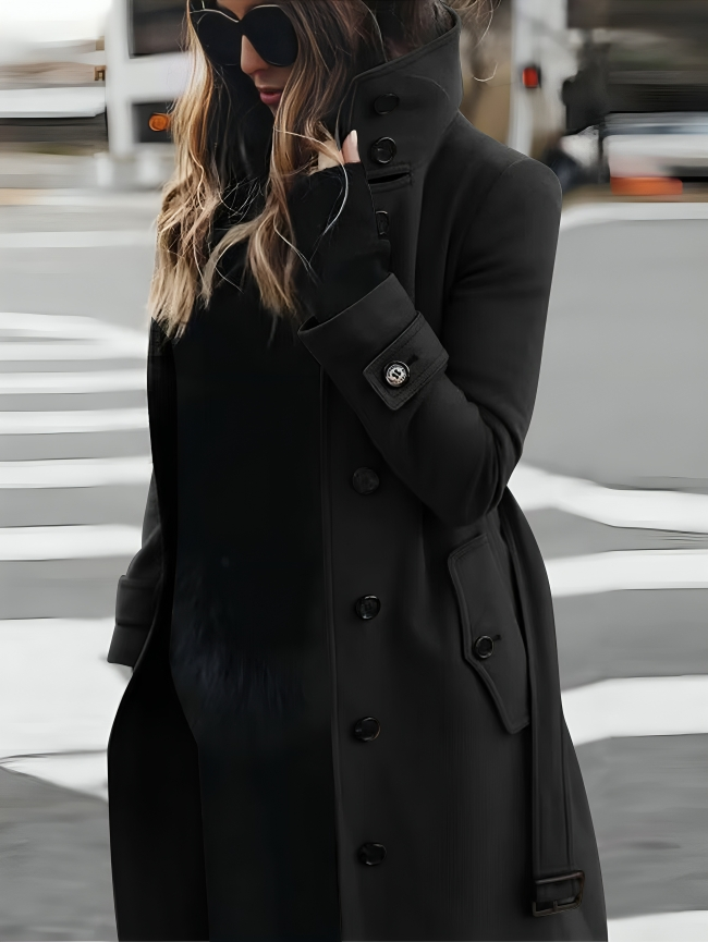 Belted Long Coat for Women - Button Front - Image 4