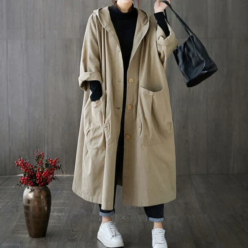 Oversized Hooded Coat for Women - Button Front - Image 4