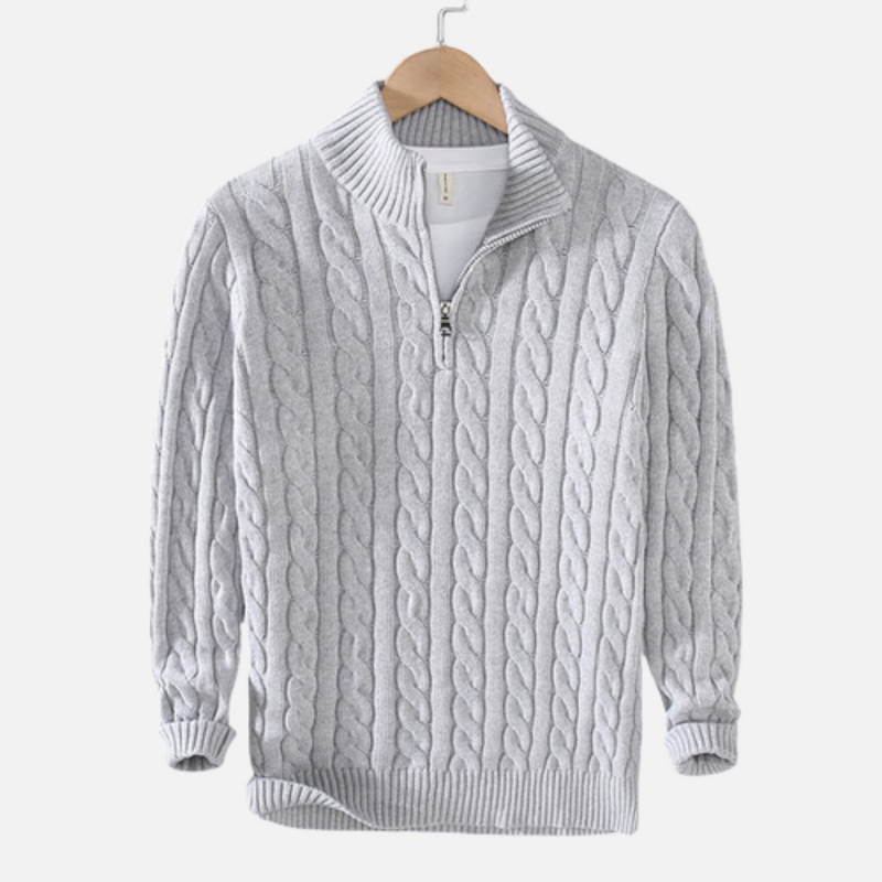 Cable Knit Sweater for Men - Quarter-Zip - Image 1