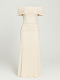 Off-the-Shoulder Pleated Maxi Dress for women - Fitted Bodice Ruched - Floor Length - Image 4