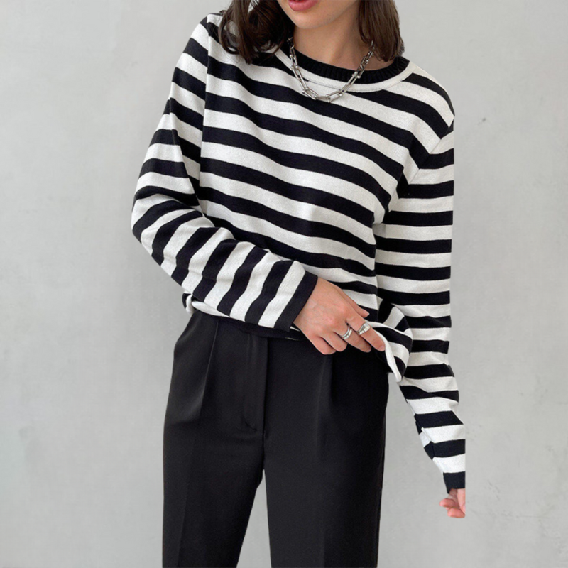 Striped Pullover Sweater for Women - Relaxed - Image 9