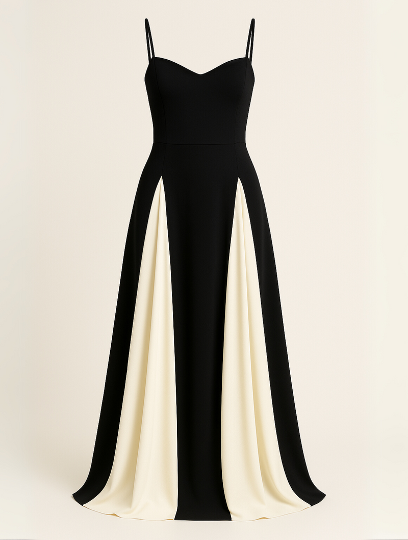 A-Line Evening Dress for Women - Spaghetti Strap Color Block - Image 5