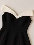 Off-the-Shoulder A-Line Mini Dress for women - Sweetheart Neckline Fitted Bodice - Color Block - Image 3