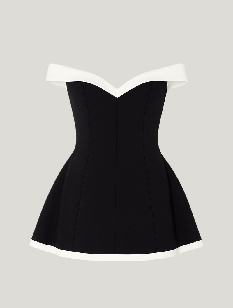 Off-the-Shoulder A-Line Mini Dress for women - Sweetheart Neckline Fitted Bodice - Color Block - Image 5