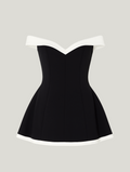 Off-the-Shoulder A-Line Mini Dress for women - Sweetheart Neckline Fitted Bodice - Color Block - Image 5