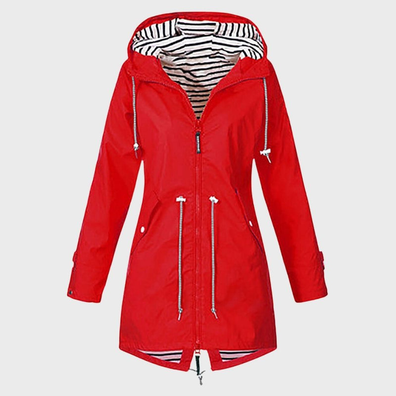 Hooded Zip Up Coat for Women - Drawstring Waist - Image 4