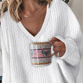 Cable Knit Oversized Sweater for Women - V-Neck - Image 2