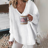 Cable Knit Oversized Sweater for Women - V-Neck - Image 1
