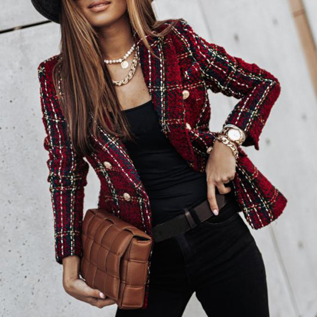 Plaid Blazer for Women - Double-Breasted - Image 4