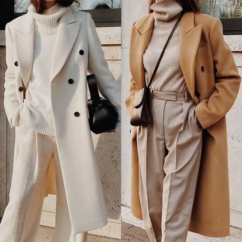 Double Breasted Long Coat for Women - Notched Lapel - Image 1
