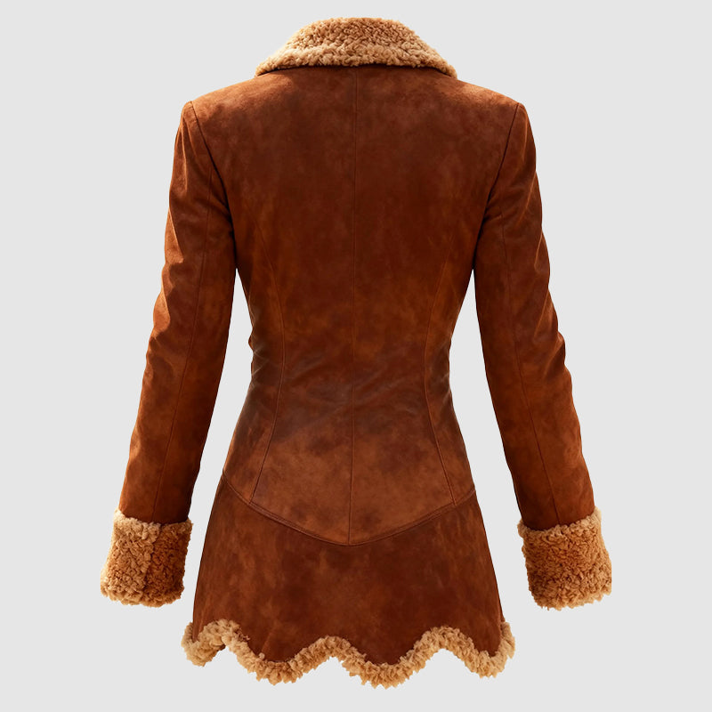 Fitted Coat for Women - Shearling Trim - Image 5