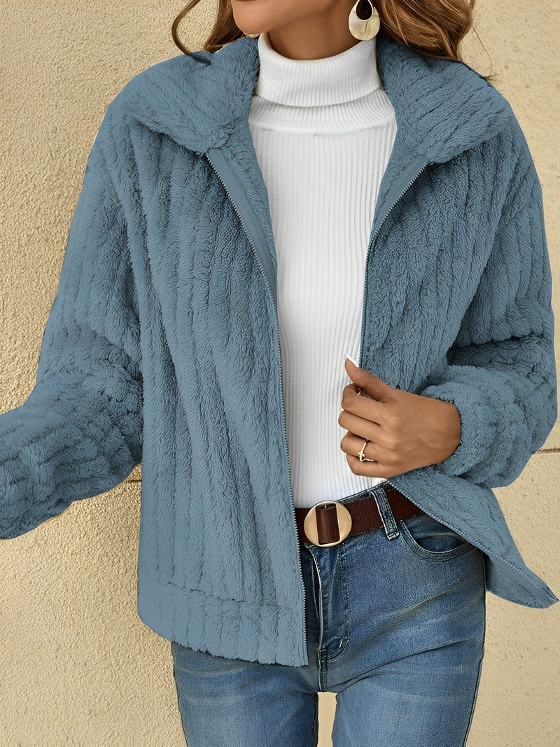 Collared Zip-Up Jacket for Women - Long Sleeve - Image 3