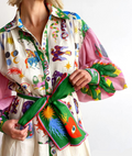 Printed Shirtdress Maxi Dress for women - Long Sleeve Bishop Sleeve - Belted Collared Button-Down - Image 2