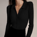 Collared Button-Down Sweater for Women - V-Neck - Image 3