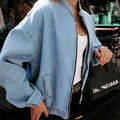 Denim Bomber Jacket for Women - Full Zip - Image 2