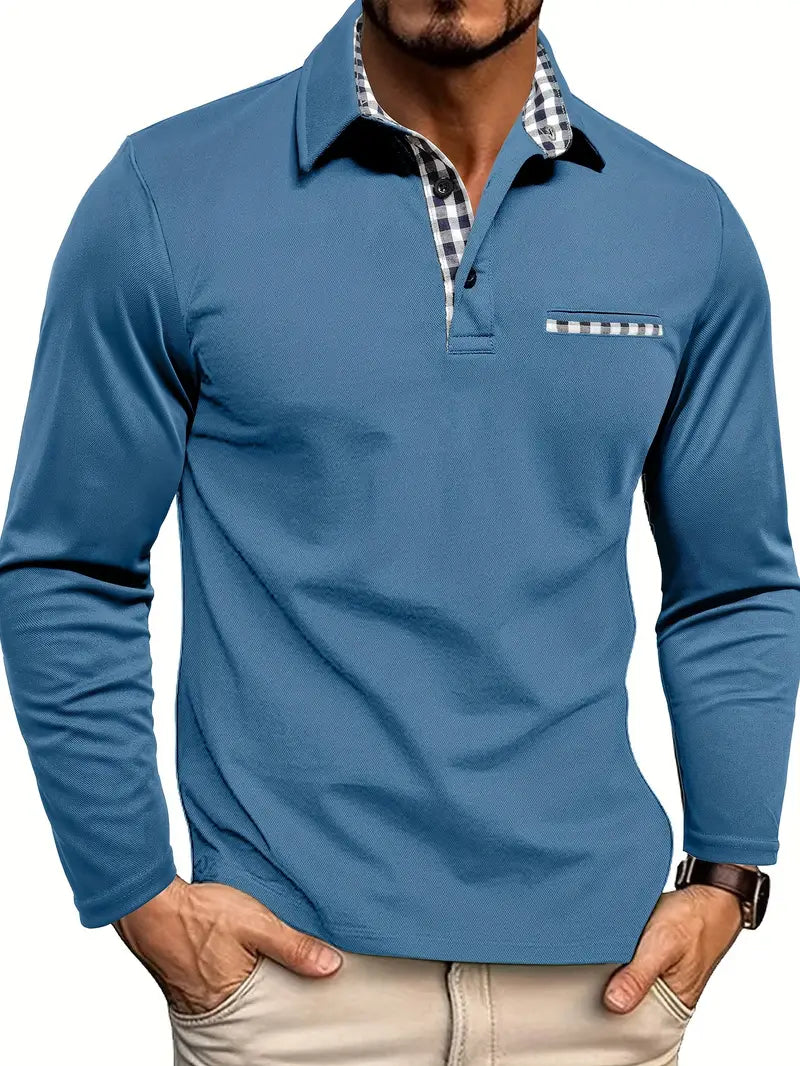 Long Sleeve Polo Shirt for Men - Button-Down Collar Chest Pocket - Image 4