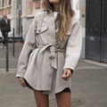 Belted Shirt Jacket Coat for Women - Flap Pockets - Image 2