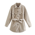 Belted Shirt Jacket Coat for Women - Flap Pockets - Image 3