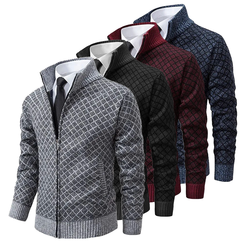 Zip-Up Patterned Sweater for Men - High Neck - Image 2