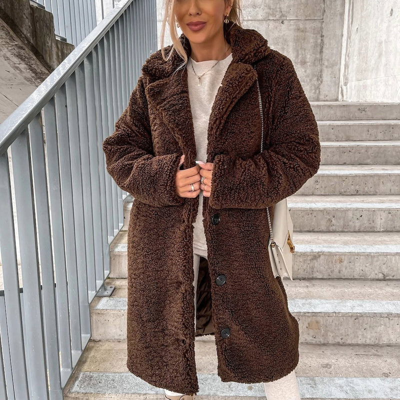 Teddy Long Coat for Women - Button Front - Image 4