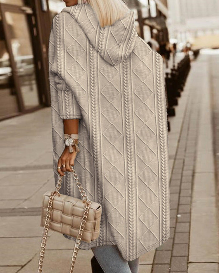 Knit Hooded Coat for Women - Relaxed - Image 3