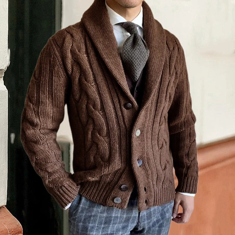 Cable Knit Shawl Collar Jacket for Men - Button Front - Image 3