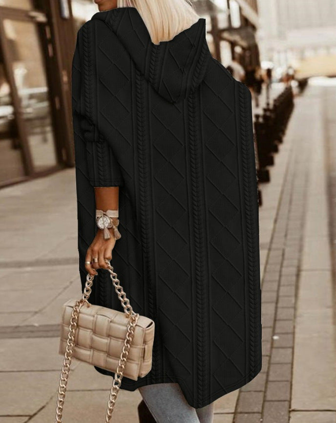 Knit Hooded Coat for Women - Relaxed - Image 6