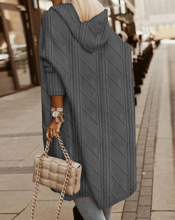 Knit Hooded Coat for Women - Relaxed - Image 7