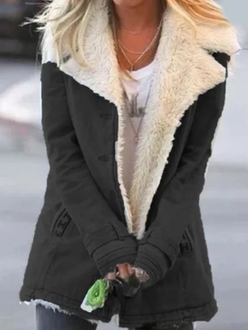 Faux Fur Collar Jacket for Women - Button-Down - Image 4