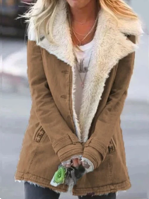 Faux Fur Collar Jacket for Women - Button-Down - Image 2