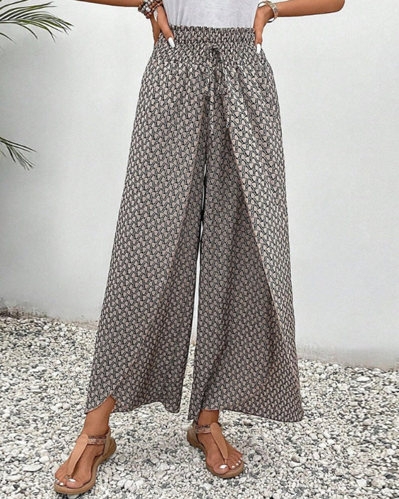 Wide Leg Palazzo Pants for women - High Waisted Elastic Waist Drawstring - Relaxed Fit Printed - Image 3