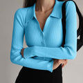 Collared Button-Down Sweater for Women - V-Neck - Image 6