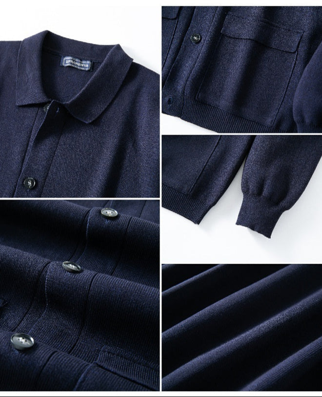 Button-Down Collared Sweater for Men - Patch Pockets - Image 4