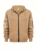Full Zip Cargo Hoodie for Men - Drawstring Hood - Image 5