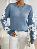 Floral Sleeve Sweater for Women - Crew Neck - Image 3
