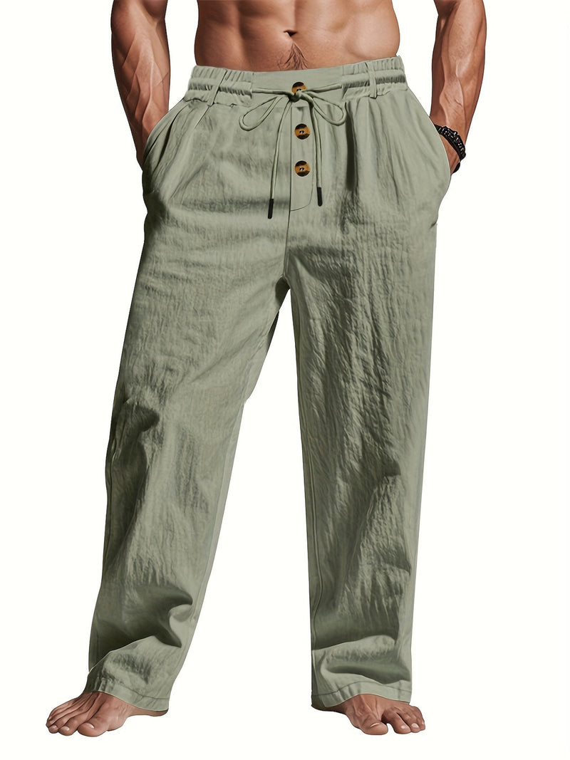 Linen Drawstring Pants for men - Loose Fit - Casual Elastic Waist Pleated Button Front - Image 5