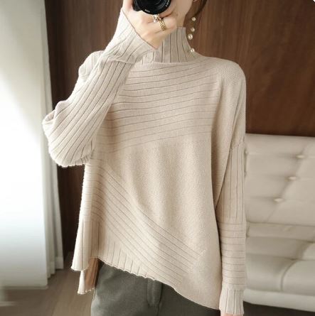 Turtleneck Sweater for Women - Asymmetrical Hem - Image 4