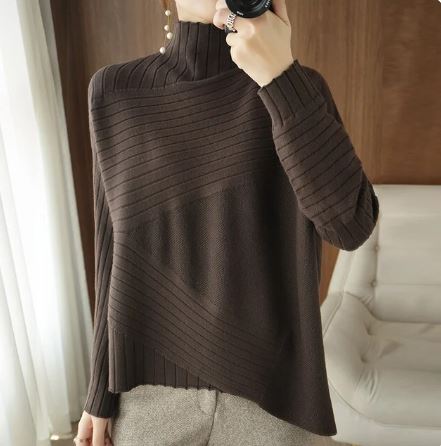 Turtleneck Sweater for Women - Asymmetrical Hem - Image 5
